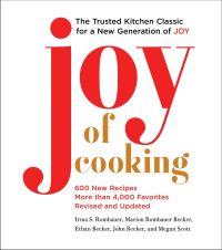 Joy of Cooking cookbook cover featuring large text over a white background