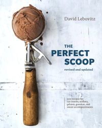 The Perfect Scoop cookbook cover featuring a closeup photograph of a single scoop of chocolate ice cream in an ice cream scooper