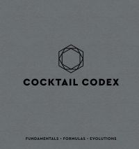 Cocktail Codex cookbook cover featuring minimalist black text against a grey background