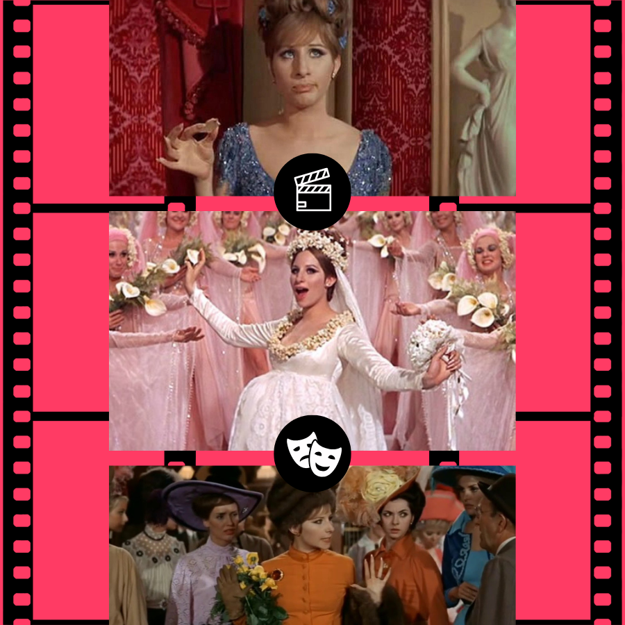 three images of Barbra Streisand as Fanny Brice in the movie Funny Girl