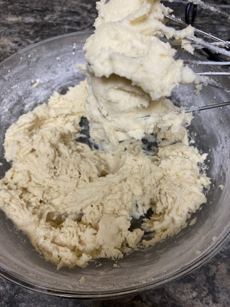 cookie dough in a glass bowl